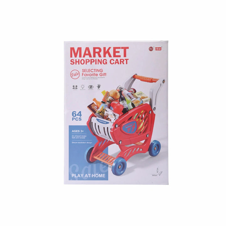 64-Piece Kids' Market Shopping Cart Playset - Interactive Grocery Role-Play Toy