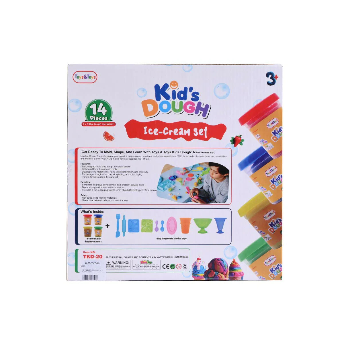 Kid's Dough Ice Cream Set - 14 Pieces with 4 Dough Tubs
