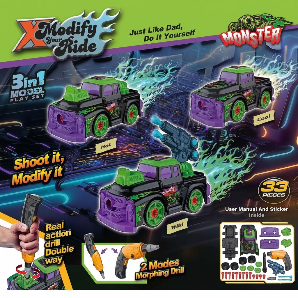 X Modify Your Ride – DIY Monster Car Toy Set - 661-2011