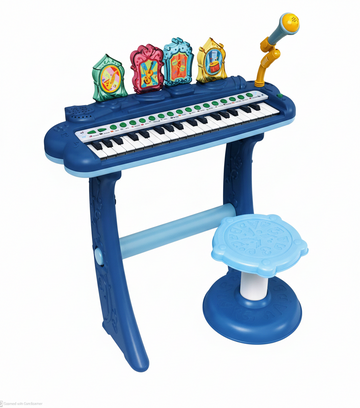 Electronic Keyboard Toy with a Microphone and Stool