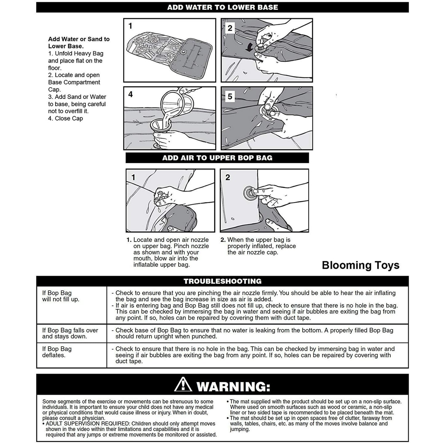 Instruction manual for INTEX inflatable bop bag punching toy