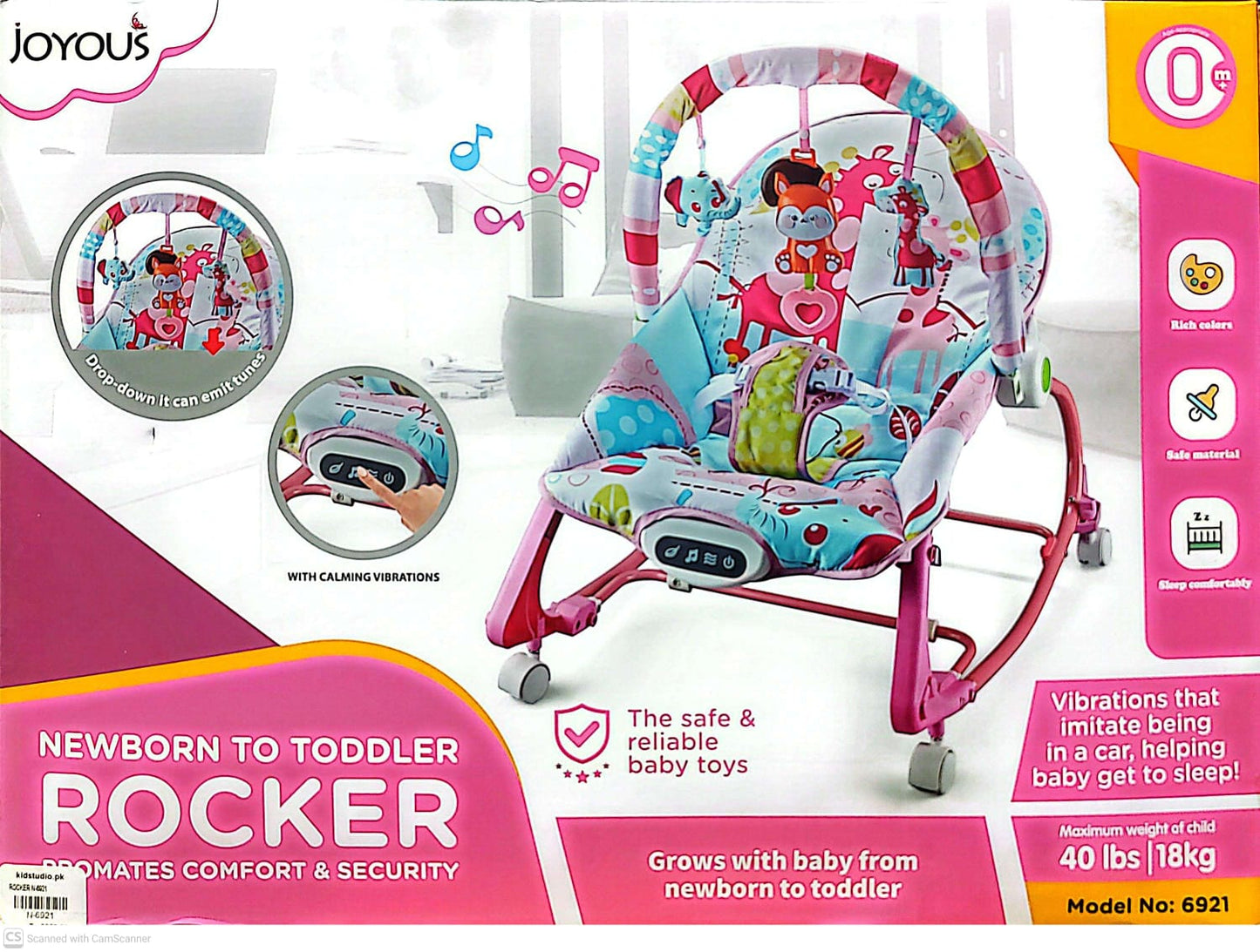 Joyous Newborn to Toddler Rocker with Music & Vibrations (Pink)
