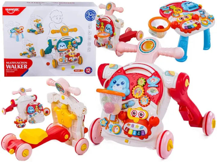 Huanger 4-in-1Multi-Fucntional Baby Walker | Ride-On, Activity Table, Push Walker & Sit-to-Stand Toy
