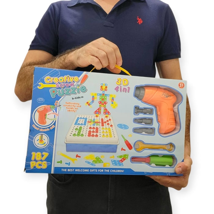 Electric Drill & Screw Driver Tool Set Mosaic Puzzles Peg 187 Pieces