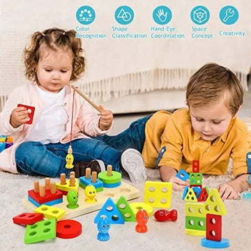 Wooden Montessori Magnet Fishing & Puzzle