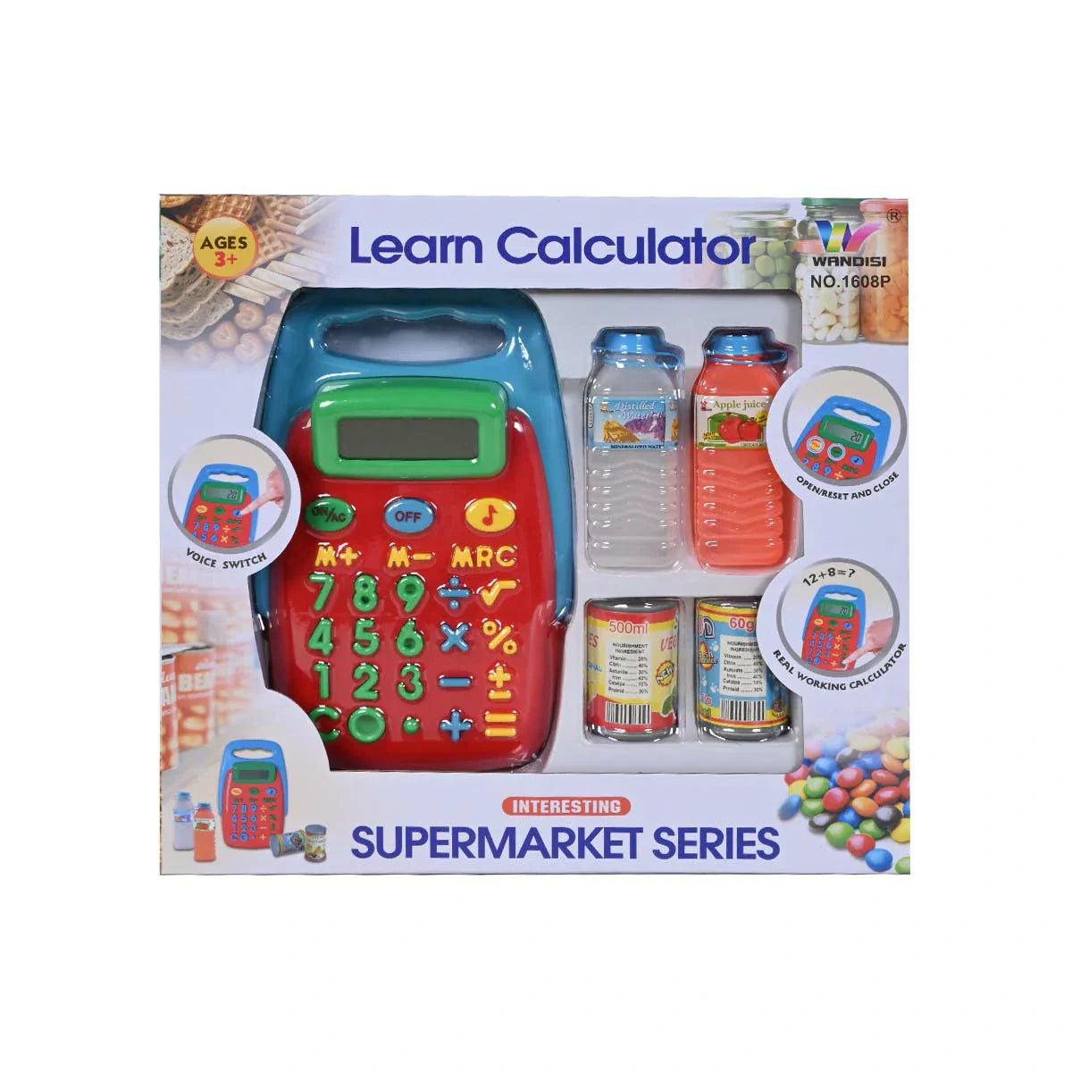 Supermarket Learning Calculator Toy Set - Interactive Grocery Play With Real Calculator