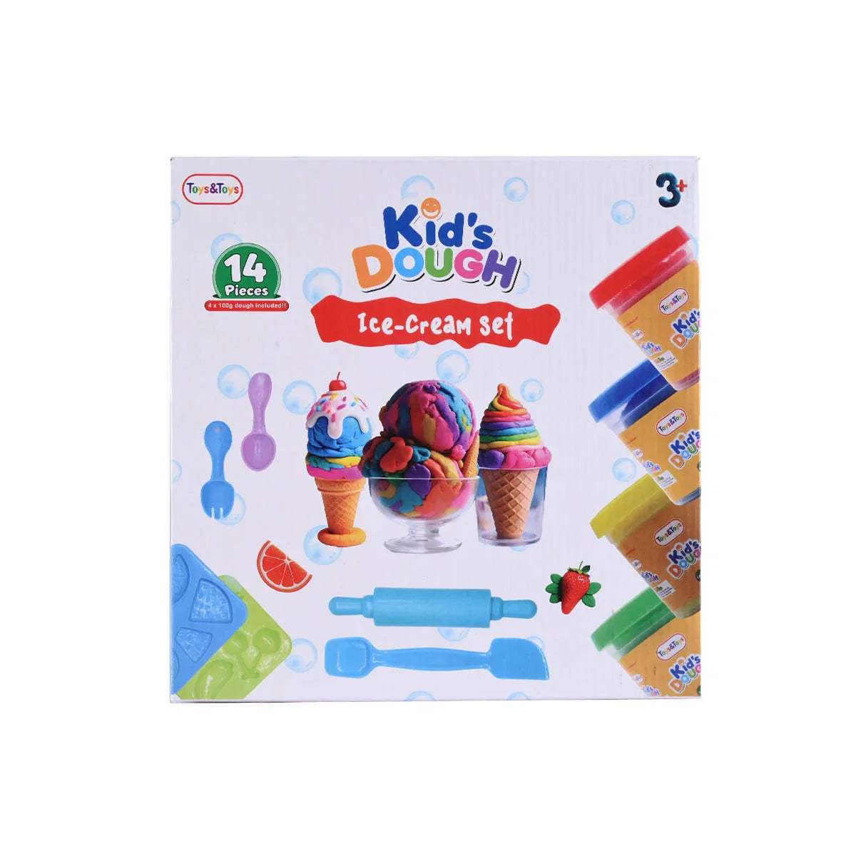 Kid's Dough Ice Cream Set - 14 Pieces with 4 Dough Tubs