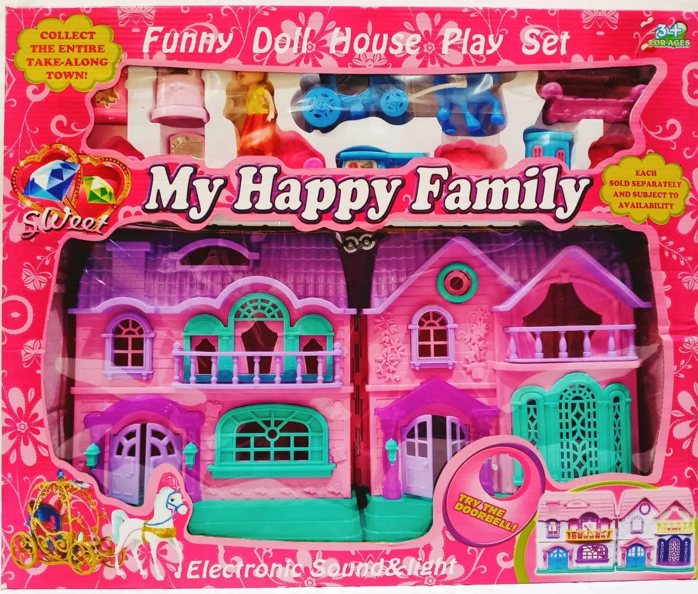 HAPPY FAMILY DOLL HOUSE WITH ACCESSORIES LIGHT AND MUSIC TOY FOR GIRLS