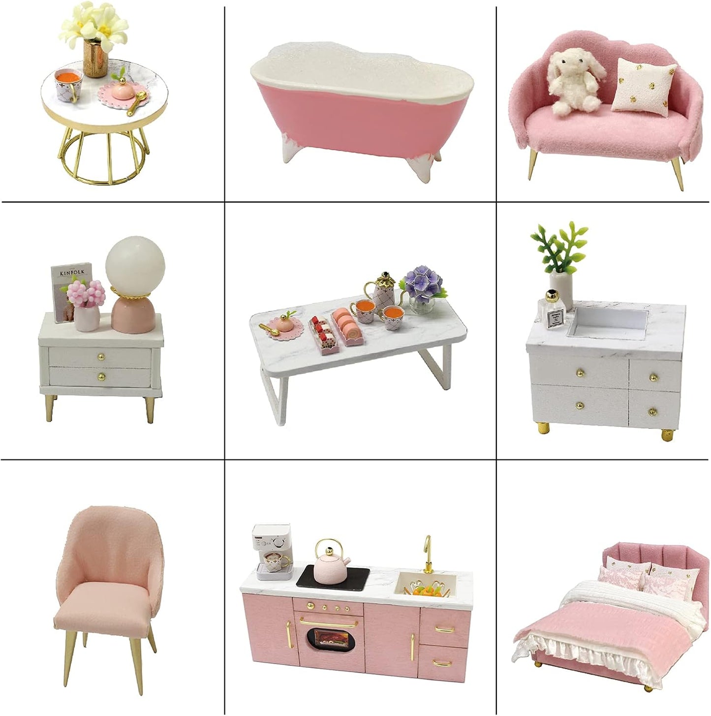 DIY Wooden Dollhouse Kit with Music Movement and LED Lights