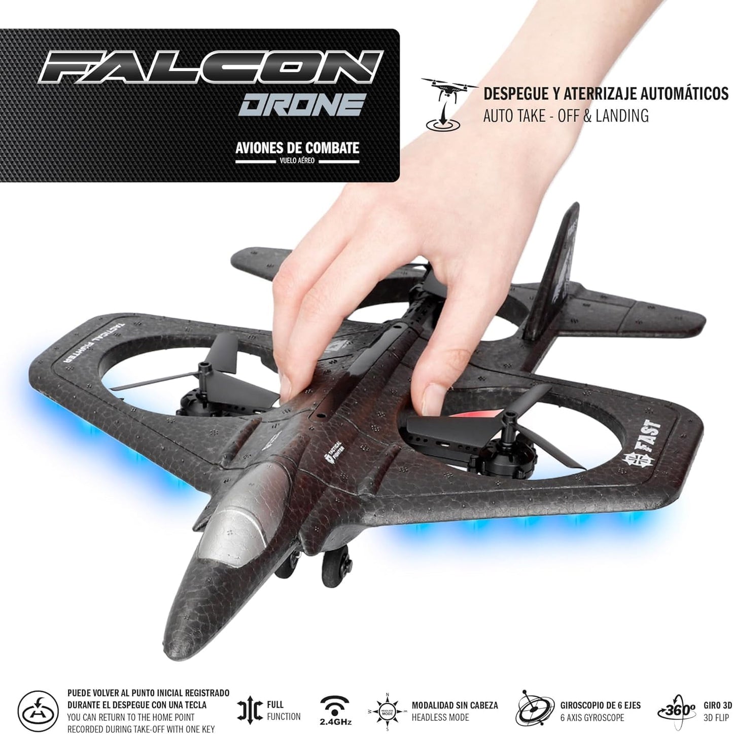 RC Falcon Glider Model Aircraft Drone with Lights, 2.4G Remote Control Jet Airplane,