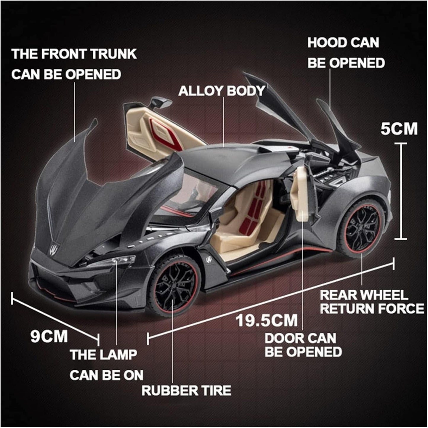 1/24 for Lykan Hypersport Sports Car Alloy Diecast Toy Car