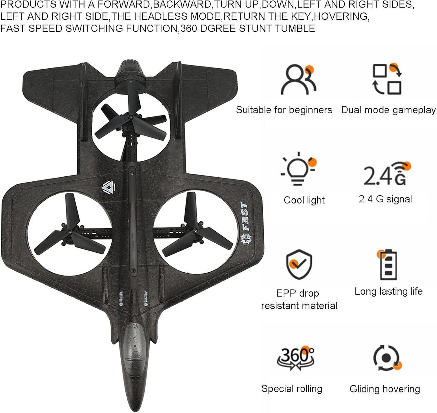 RC Falcon Glider Model Aircraft Drone with Lights, 2.4G Remote Control Jet Airplane,