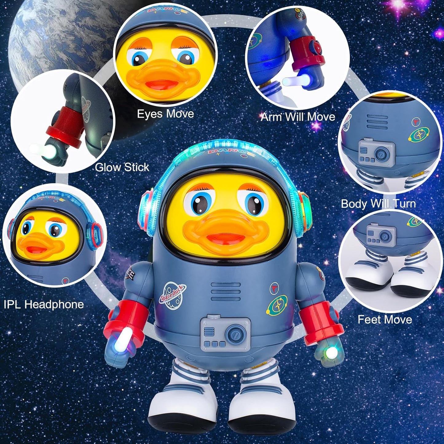 Baby Electric Space Duck Toy – Musical Walking & Dancing Duck with Lights and Sounds