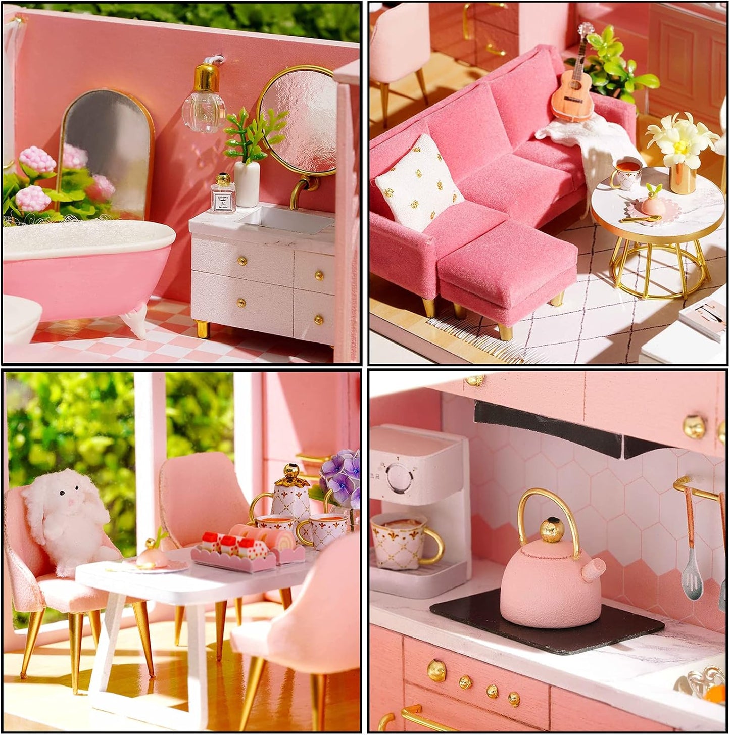 DIY Wooden Dollhouse Kit with Music Movement and LED Lights