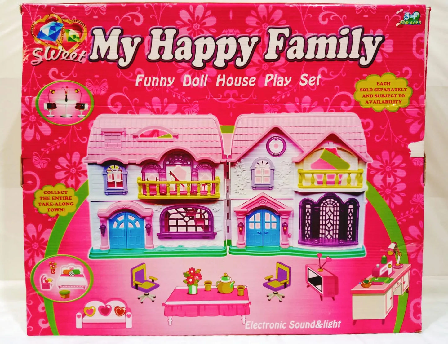 HAPPY FAMILY DOLL HOUSE WITH ACCESSORIES LIGHT AND MUSIC TOY FOR GIRLS