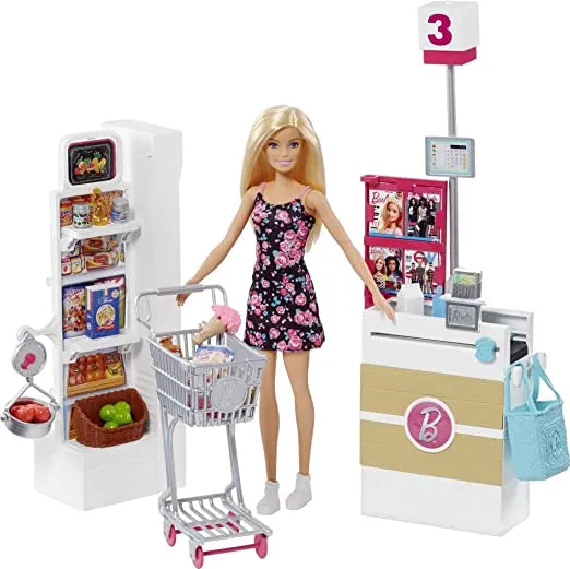 Barbi Doll In Super Market With Shopping Cart