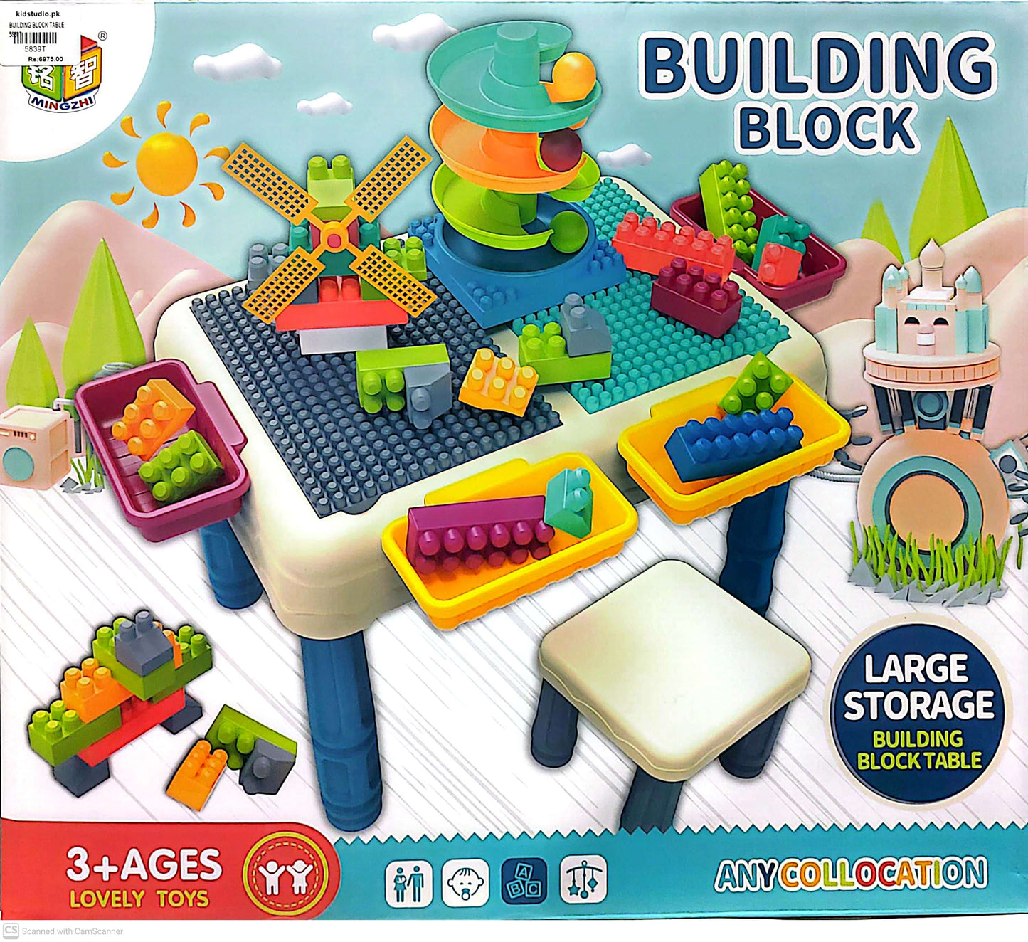 Kids’ Multi-Functional Building Blocks Activity Table Set – 2-in-1 Play Table with Storage, Marble Track & Building Blocks
