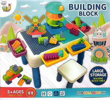 Kids’ Multi-Functional Building Blocks Activity Table Set – 2-in-1 Play Table with Storage, Marble Track & Building Blocks