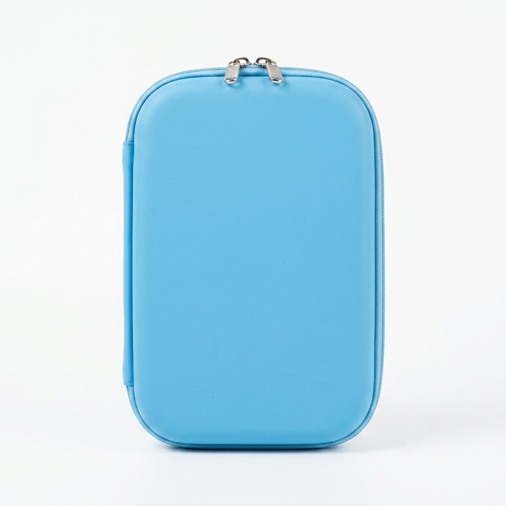 Plain blue back view of Captain America themed hard case pencil pouch