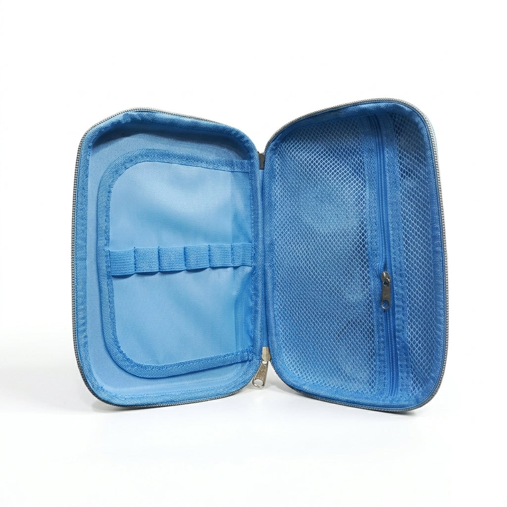 Open Captain America hard case pouch showing interior elastic pencil holders