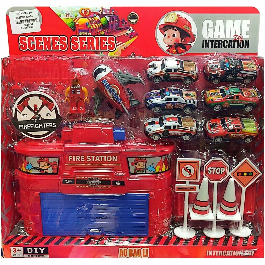 Fire Station DIY Play Set – Rescue &amp; Emergency Vehicle Toy Set - 3389-3A