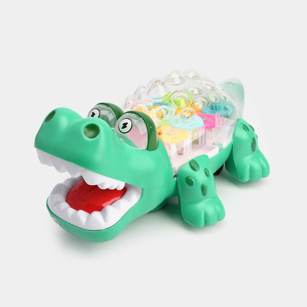 Transparent Gear Crocodile Toy for Kids with Music and 3D Lights