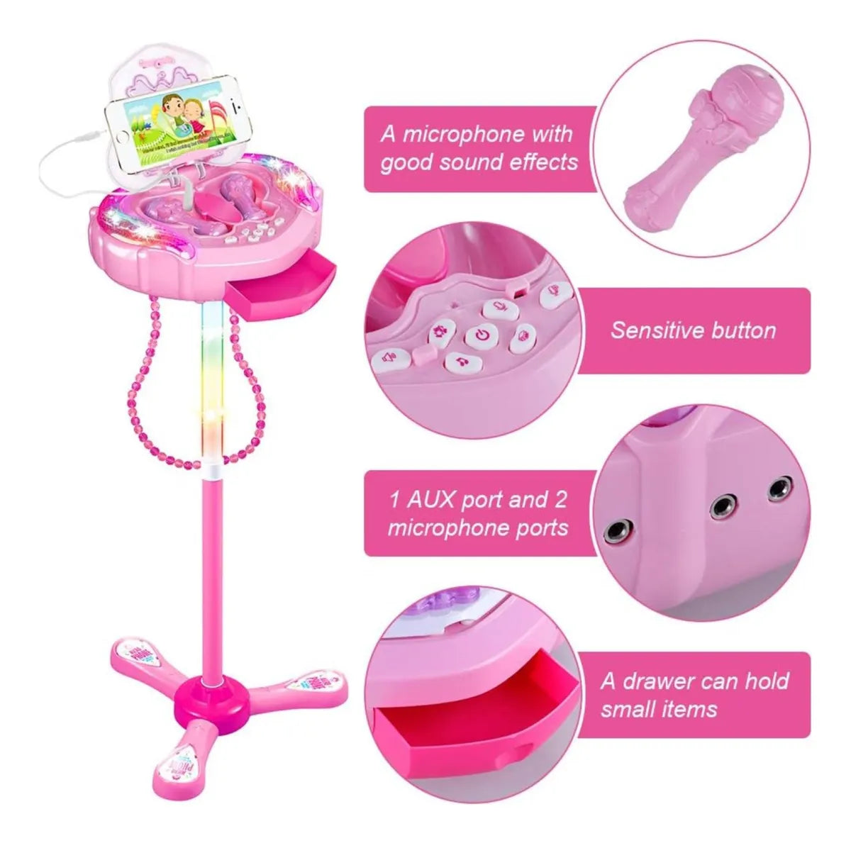 Karaoke Toy with Double Stand, Lights and Sound