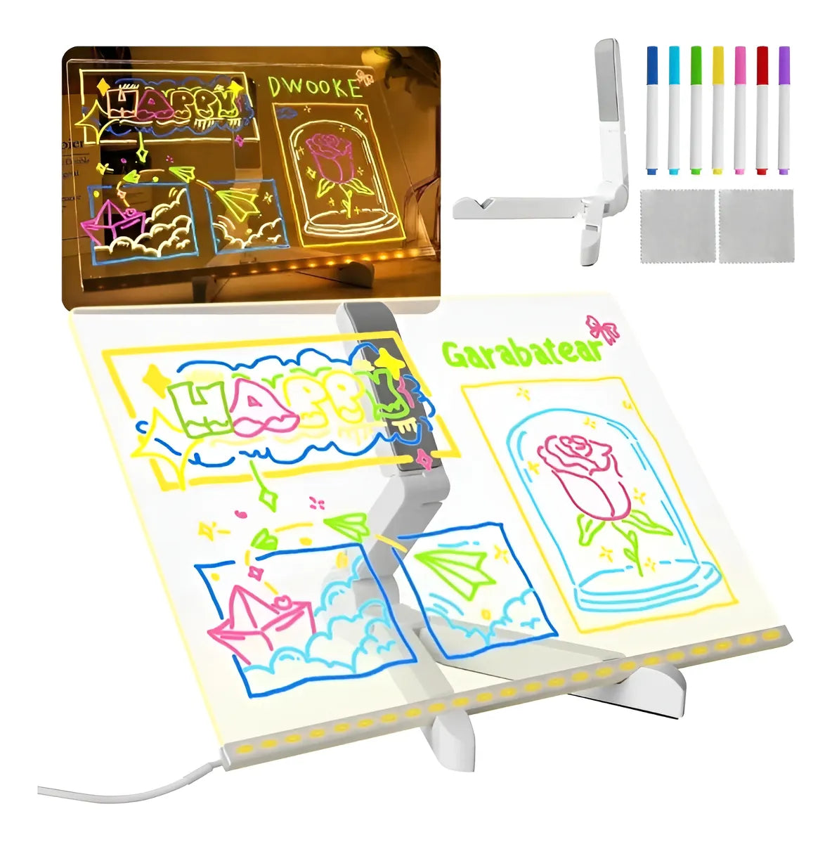 Magic Drawing Board with Stand and LED Light White