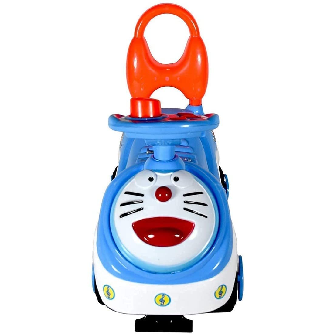 Close-up of Doraemon character design on kids ride on car