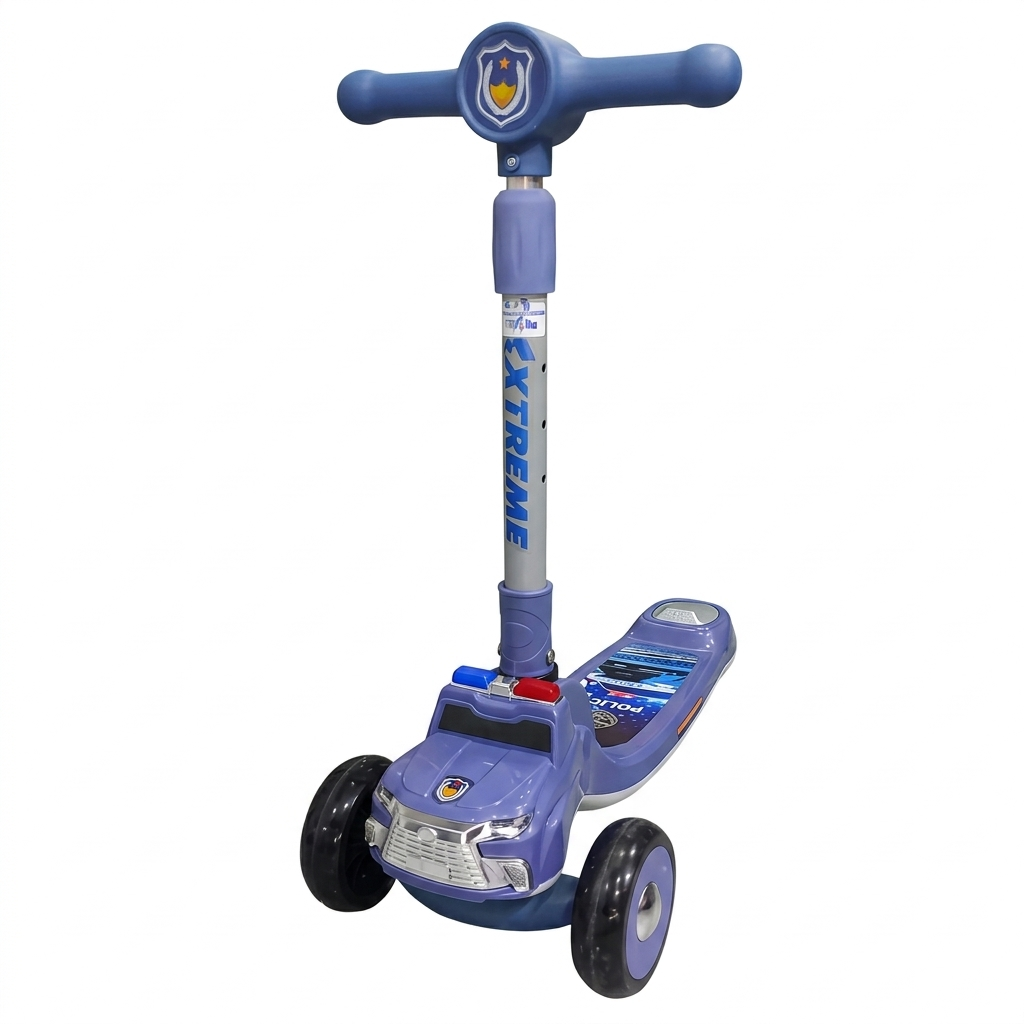3-Wheel Kids Police Scooter with Lights & Adjustable Height