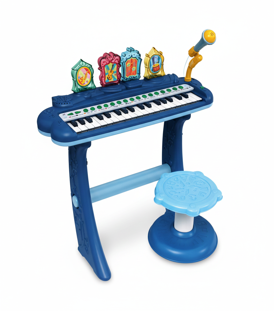 Multifunctional Light Piano Toy Set with a Microphone and Stool
