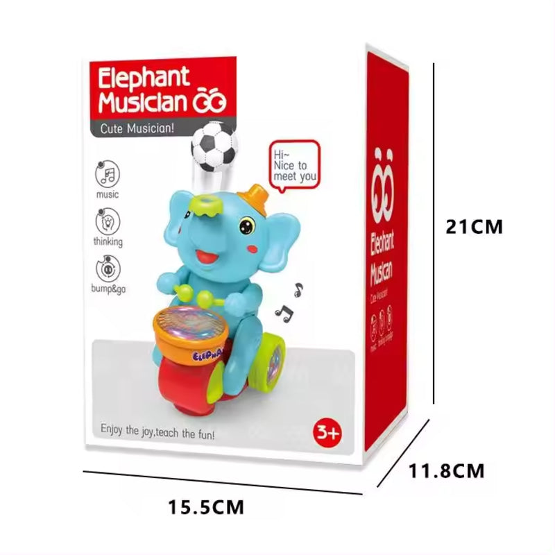 Elephant Musician Toy with Music Flashing Light Drum Playing & Blowing Ball