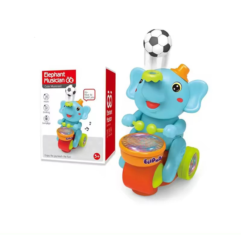 Elephant Musician Toy with Music Flashing Light Drum Playing & Blowing Ball