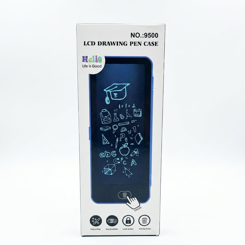 Hello LCD drawing writing tablet packaging box with usage instructions