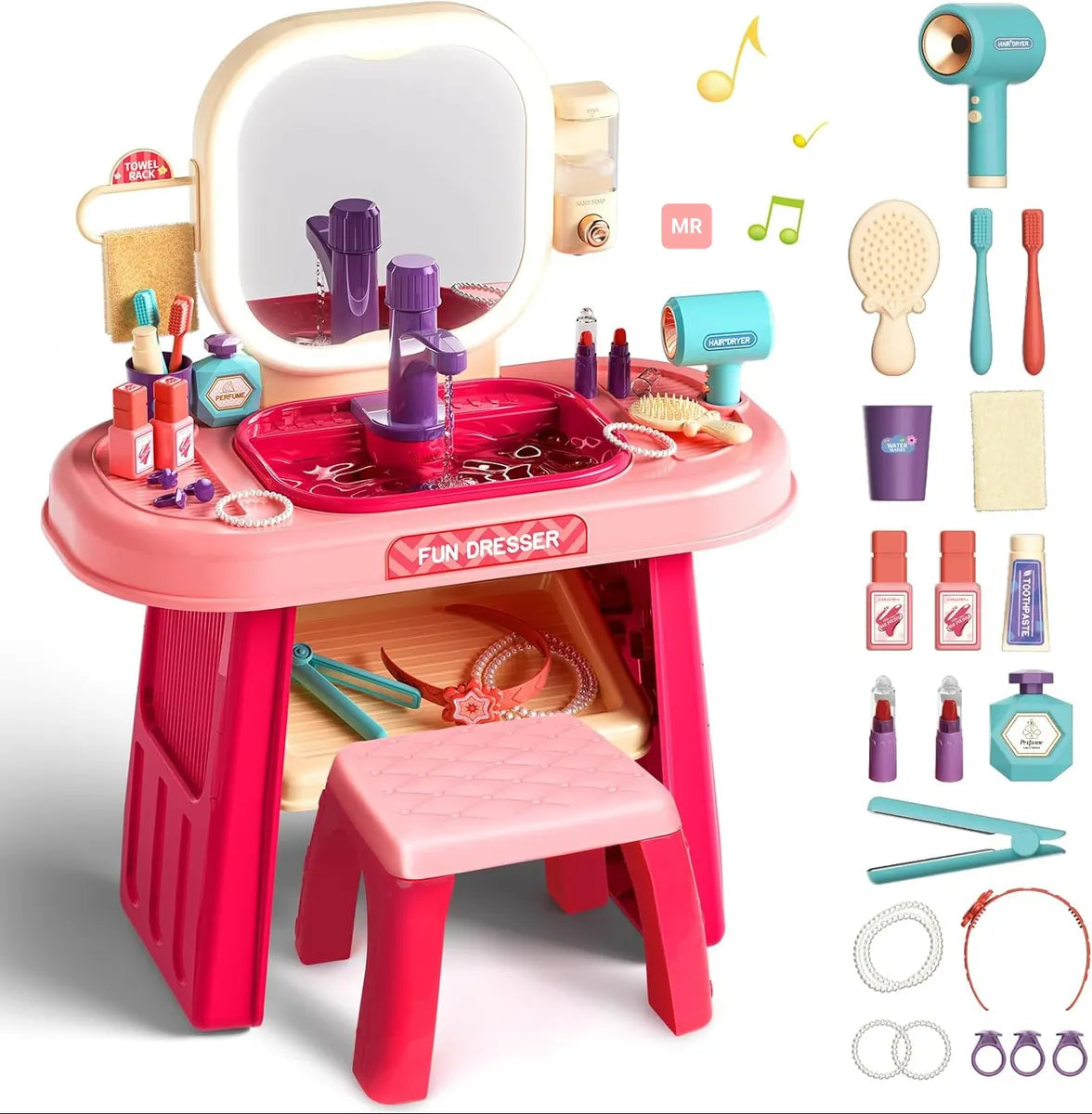 Kids Dressing Table with LED Light & Touch Sensor