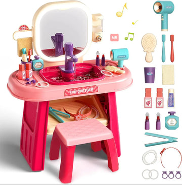 Kids Dressing Table with LED Light & Touch Sensor