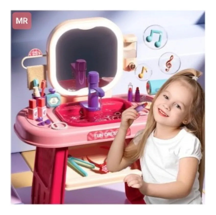Kids Dressing Table with LED Light & Touch Sensor