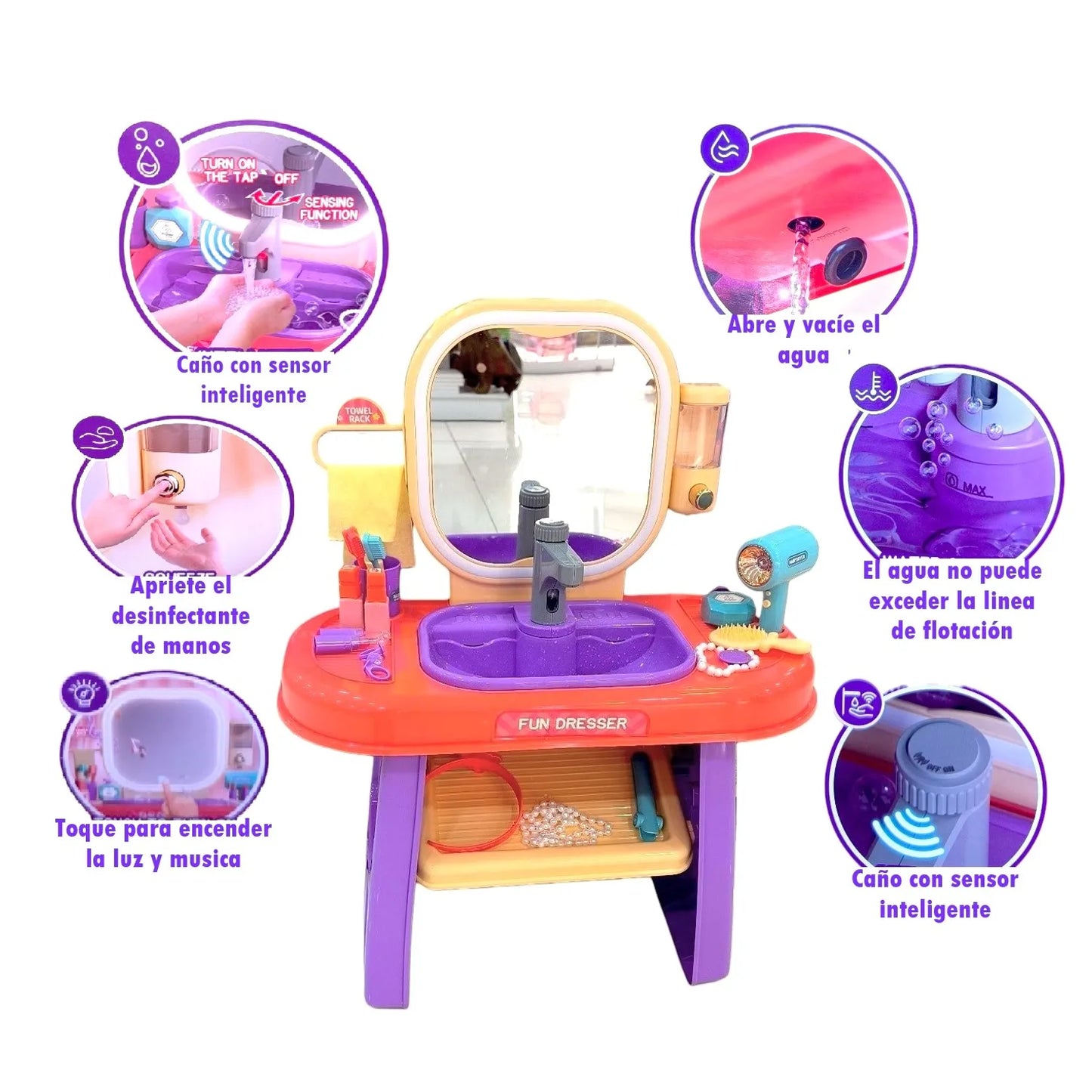 Kids Dressing Table with LED Light & Touch Sensor