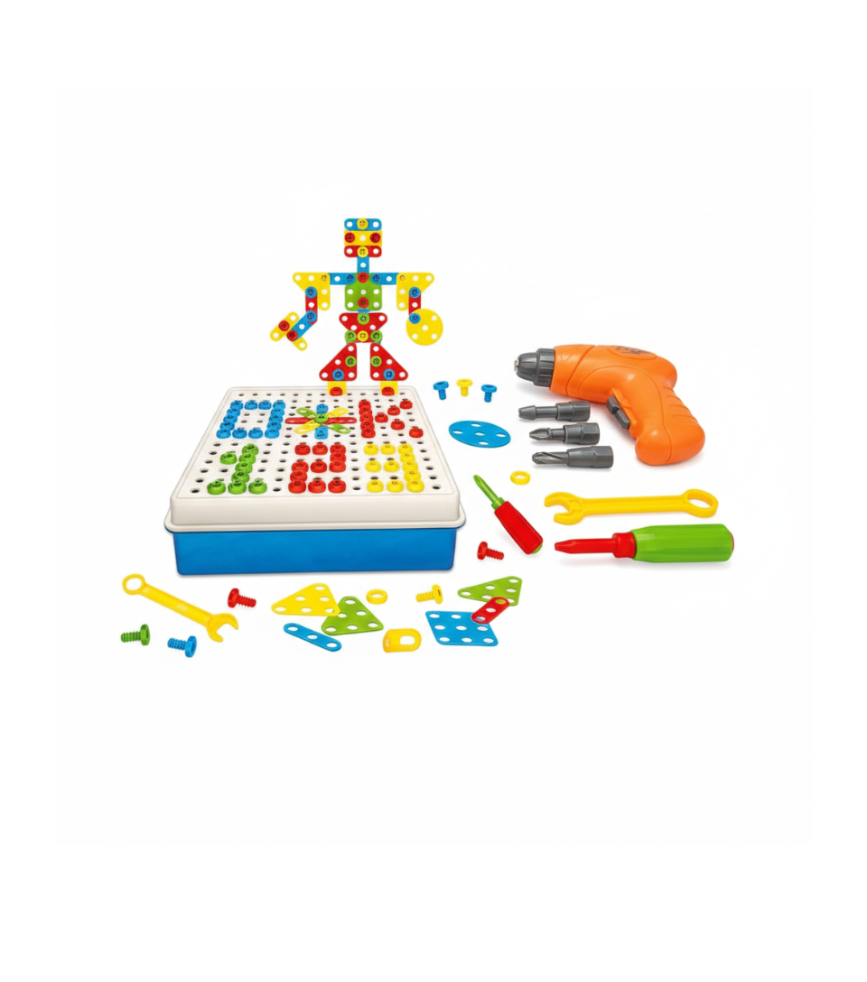 Electric Drill & Screw Driver Tool Set Mosaic Puzzles Peg 187 Pieces