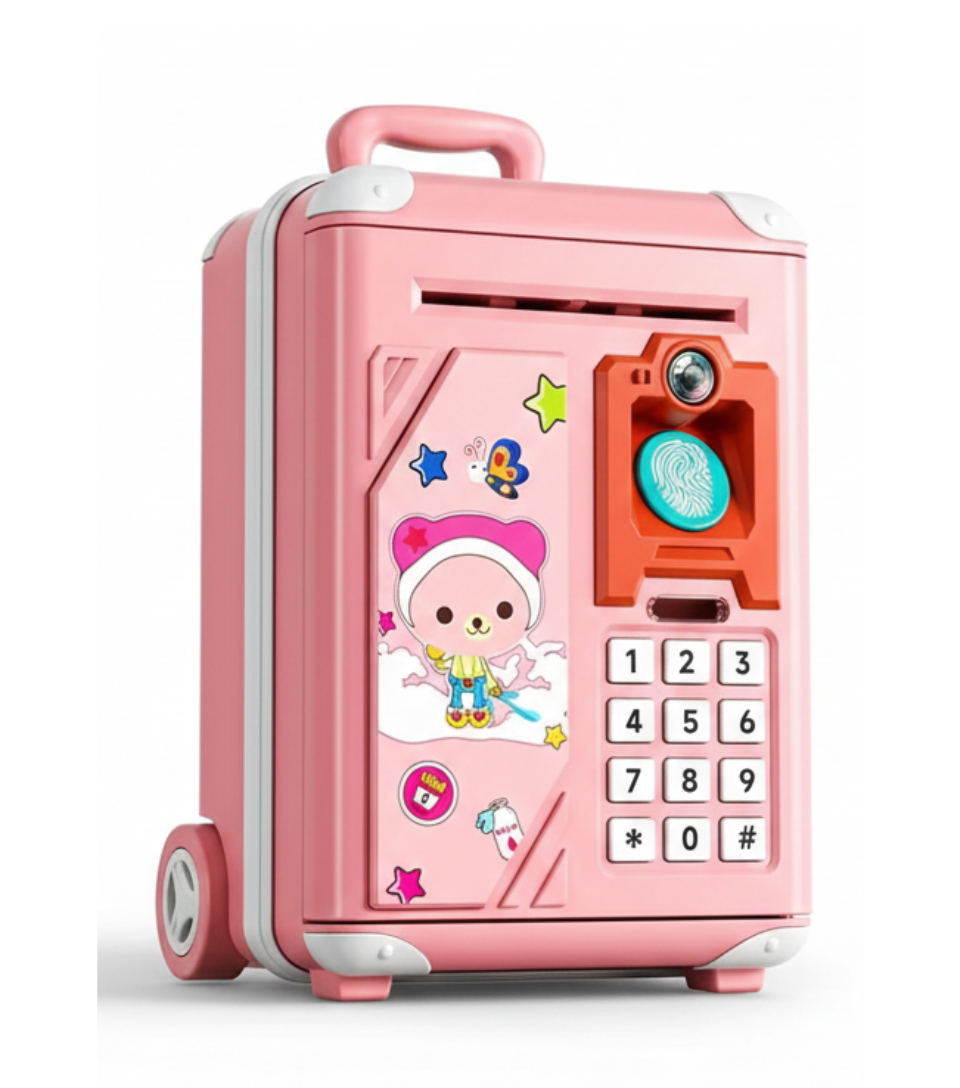 Kids Cartoon Fingerprint & Face Recognition ATM Machine - Pink