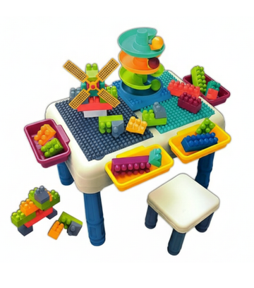Kids’ Multi-Functional Building Blocks Activity Table Set – 2-in-1 Play Table with Storage, Marble Track & Building Blocks
