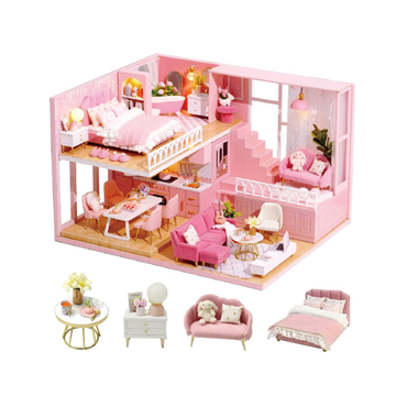 DIY Wooden Dollhouse Kit with Music Movement and LED Lights