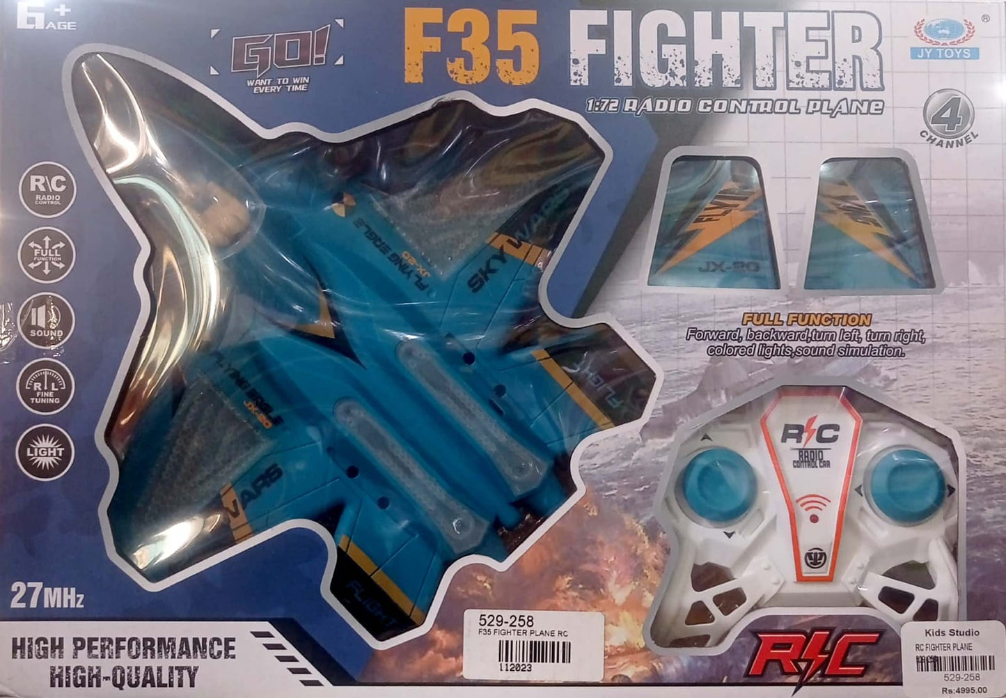 F35 Fighter RC Plane – 1:72 Scale 4-Channel Radio Control Jet with Lights & Sound (27MHz)