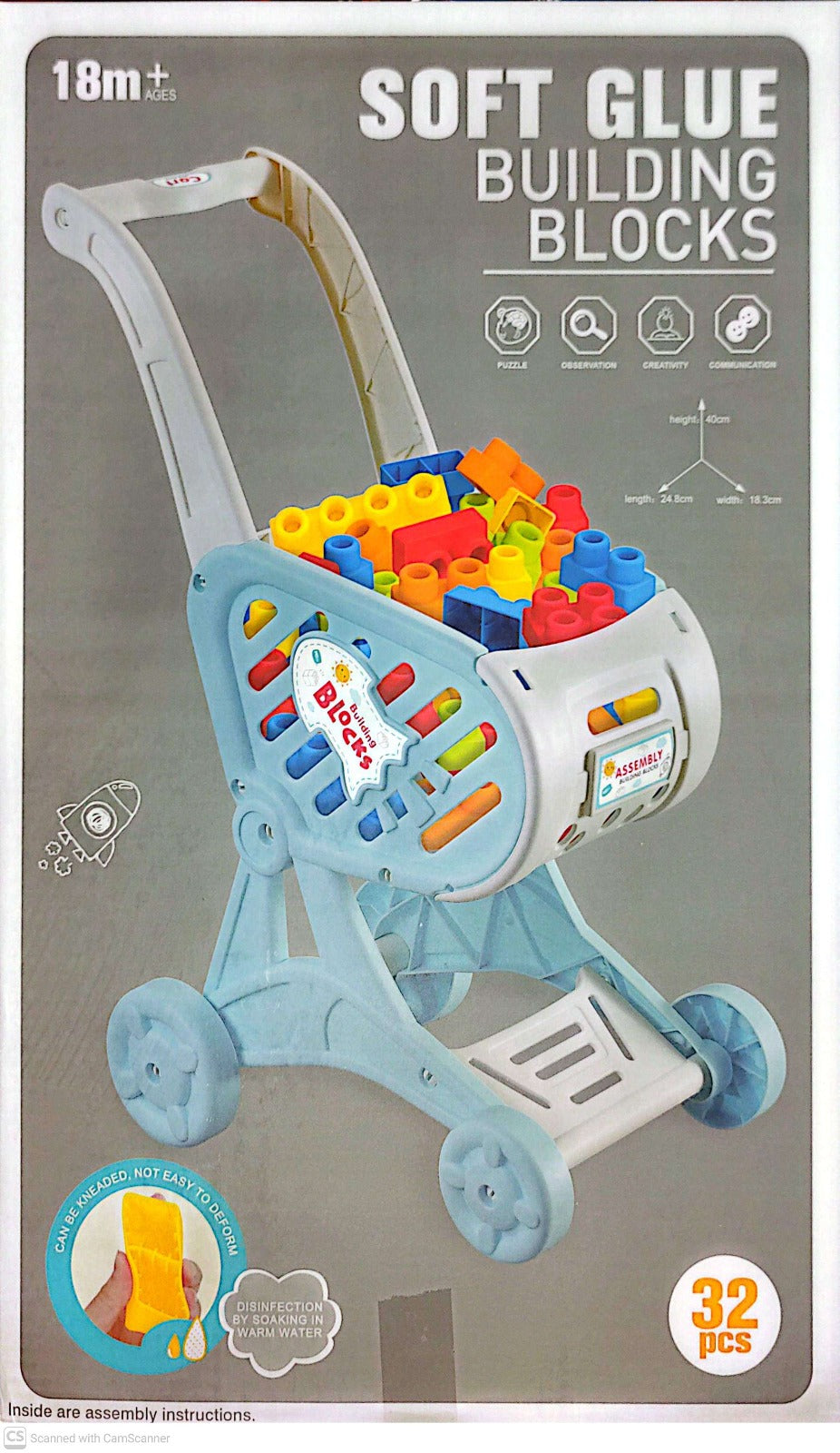 Big Lego Construction Building Blocks Trolley Cart Blue