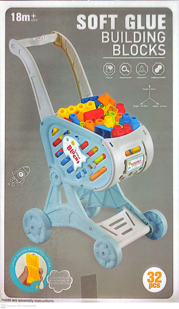 Big Lego Construction Building Blocks Trolley Cart Blue