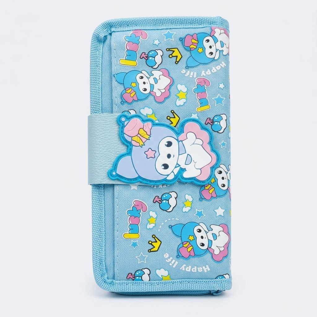 Cute sanrio print wallet style pencil case for girls - front view