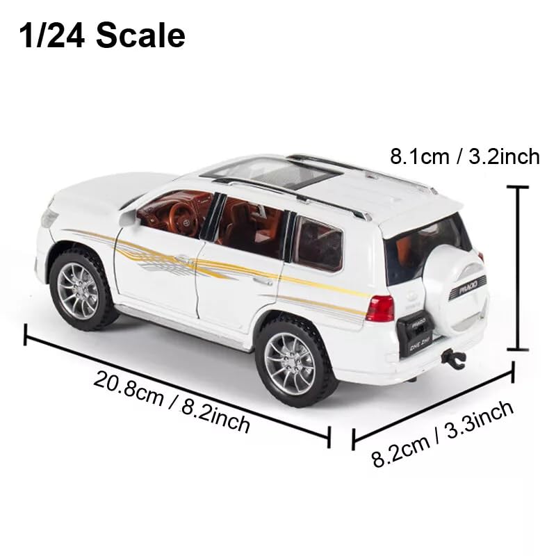 1:24 scale diecast SUV toy car with dimensions shown