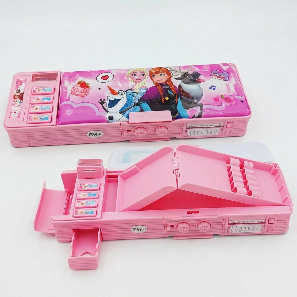Frozen Elsa and Anna pencil box with lock code - closed top view
