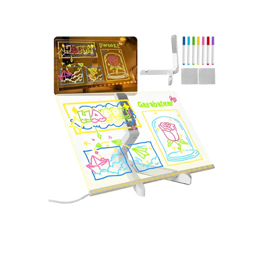Foldable stand for LED illuminated drawing board