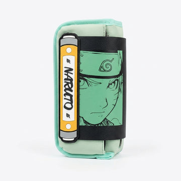 Naruto anime print wallet style pencil case with name patch - side view